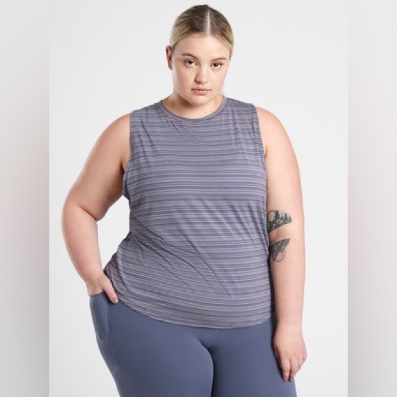 Athleta Women's Cloudlite Muscle Tank Top Blue & Grey Stripe, Size 2XL, EUC - Picture 1 of 6